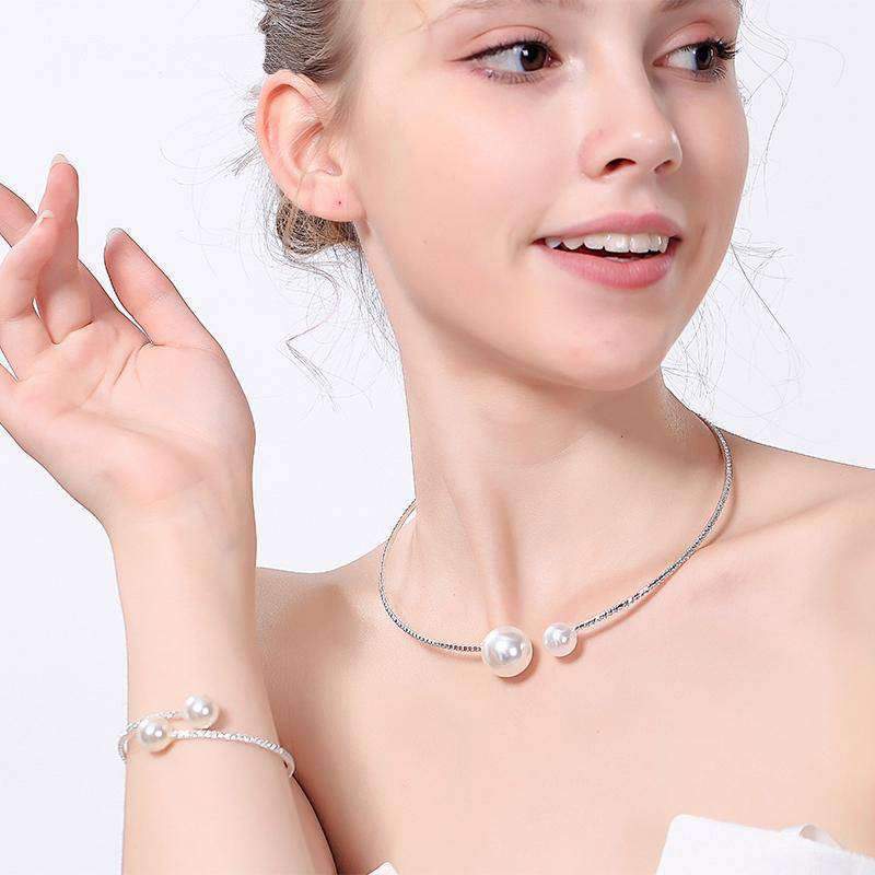2 in 1 Pearl and Crystal Set Bridal Jewelry Sets For Women Bridal Jewelry Sets mecresh Official Store