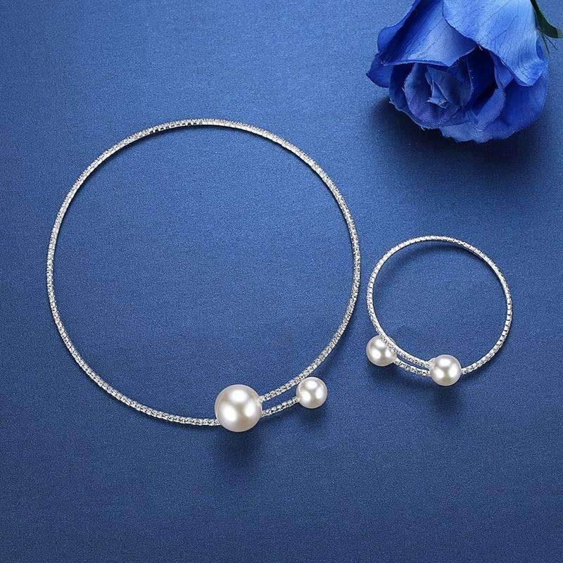 2 in 1 Pearl and Crystal Set Bridal Jewelry Sets For Women Bridal Jewelry Sets mecresh Official Store