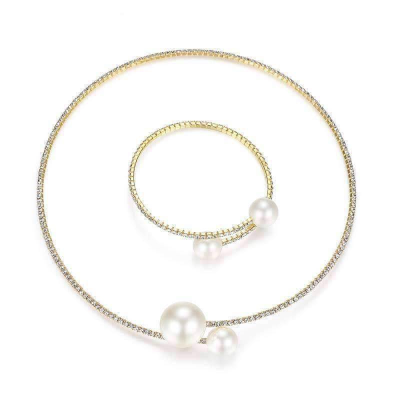 2 in 1 Pearl and Crystal Set Bridal Jewelry Sets For Women Bridal Jewelry Sets mecresh Official Store Gold Plated Clear