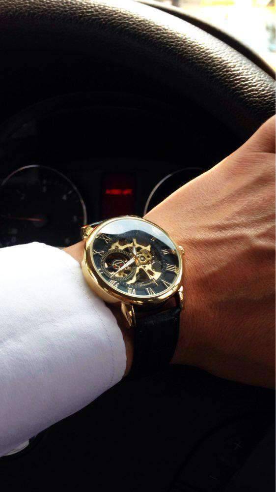 3D Logo Design Hollow Engraving Skeleton Men’s Mechanical Watch Mechanical Watches GMT