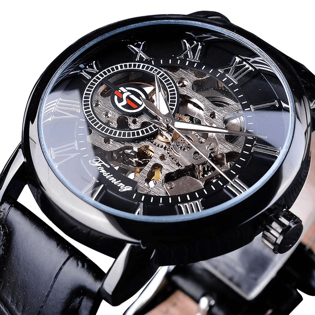 3D Logo Design Hollow Engraving Skeleton Men’s Mechanical Watch Mechanical Watches GMT Black