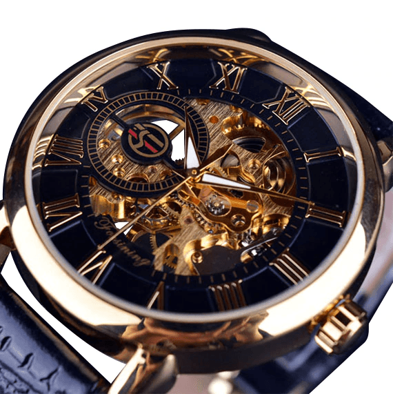 3D Logo Design Hollow Engraving Skeleton Men’s Mechanical Watch Mechanical Watches GMT Black Golden