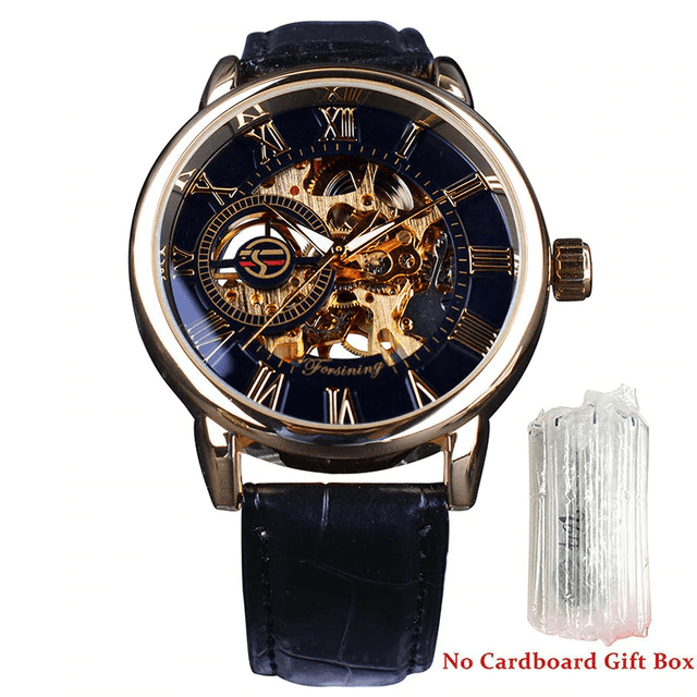 3D Logo Design Hollow Engraving Skeleton Men’s Mechanical Watch Mechanical Watches GMT Black Golden No Box