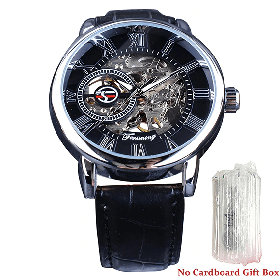 3D Logo Design Hollow Engraving Skeleton Men’s Mechanical Watch Mechanical Watches GMT Black Silver No Box