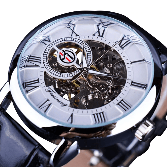 3D Logo Design Hollow Engraving Skeleton Men’s Mechanical Watch Mechanical Watches GMT Black White