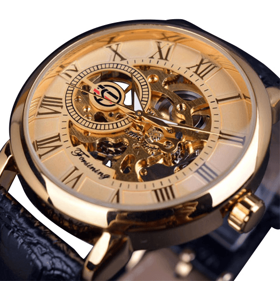 3D Logo Design Hollow Engraving Skeleton Men’s Mechanical Watch Mechanical Watches GMT Golden