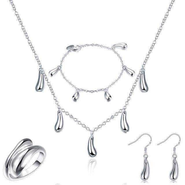 4 in 1 Silver 925 Stamped Water Drop Bridal Jewelry Sets For Women Bridal Jewelry Sets GNIMEGIL Official Store SHS217 45cm