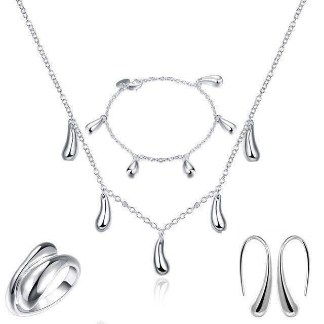 4 in 1 Silver 925 Stamped Water Drop Bridal Jewelry Sets For Women Bridal Jewelry Sets GNIMEGIL Official Store SHS218 45cm