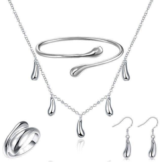 4 in 1 Silver 925 Stamped Water Drop Bridal Jewelry Sets For Women Bridal Jewelry Sets GNIMEGIL Official Store SHS220 45cm