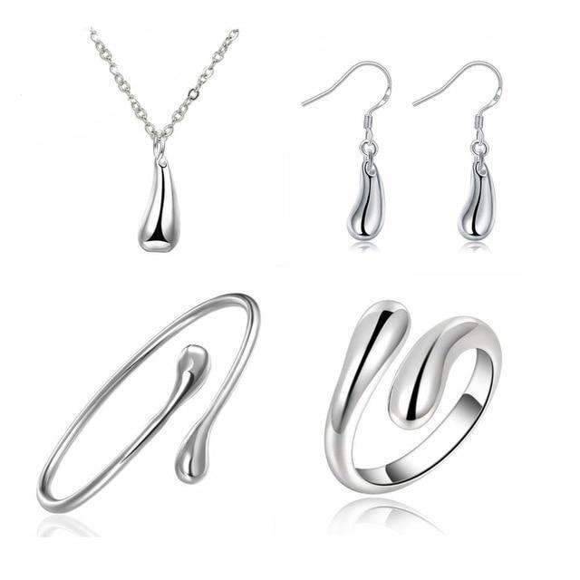 4 in 1 Silver 925 Stamped Water Drop Bridal Jewelry Sets For Women Bridal Jewelry Sets GNIMEGIL Official Store SHS221 45cm