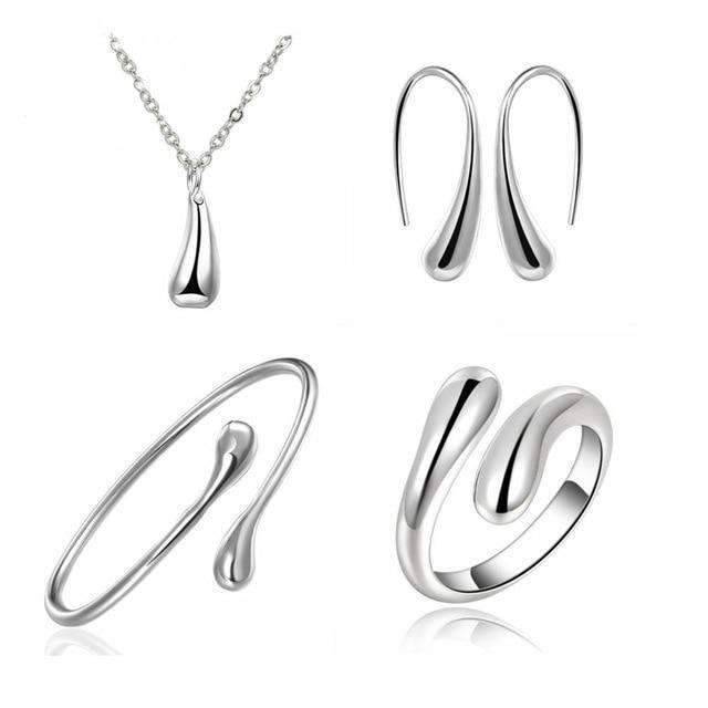 4 in 1 Silver 925 Stamped Water Drop Bridal Jewelry Sets For Women Bridal Jewelry Sets GNIMEGIL Official Store SHS222 45cm