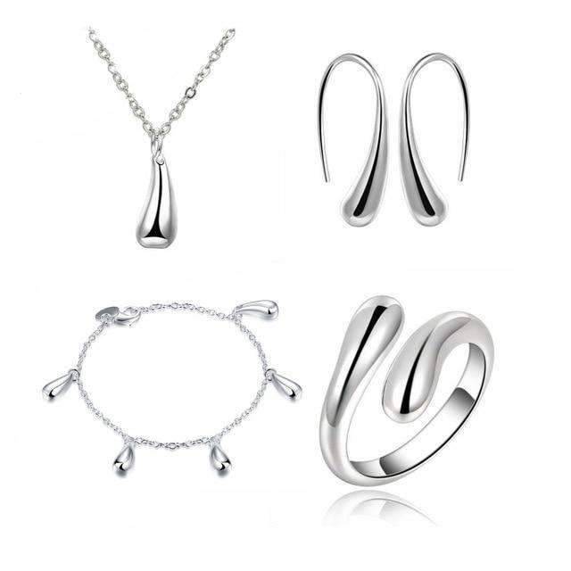 4 in 1 Silver 925 Stamped Water Drop Bridal Jewelry Sets For Women Bridal Jewelry Sets GNIMEGIL Official Store SHS223 45cm