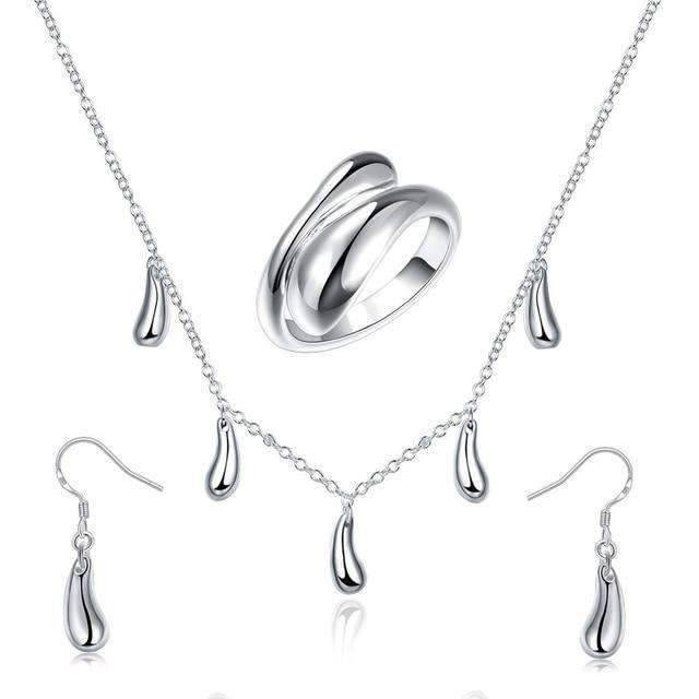 4 in 1 Silver 925 Stamped Water Drop Bridal Jewelry Sets For Women Bridal Jewelry Sets GNIMEGIL Official Store SHWDS001 45cm