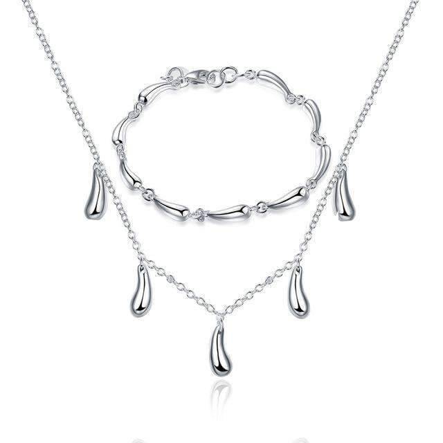 4 in 1 Silver 925 Stamped Water Drop Bridal Jewelry Sets For Women Bridal Jewelry Sets GNIMEGIL Official Store SHWDS002 45cm
