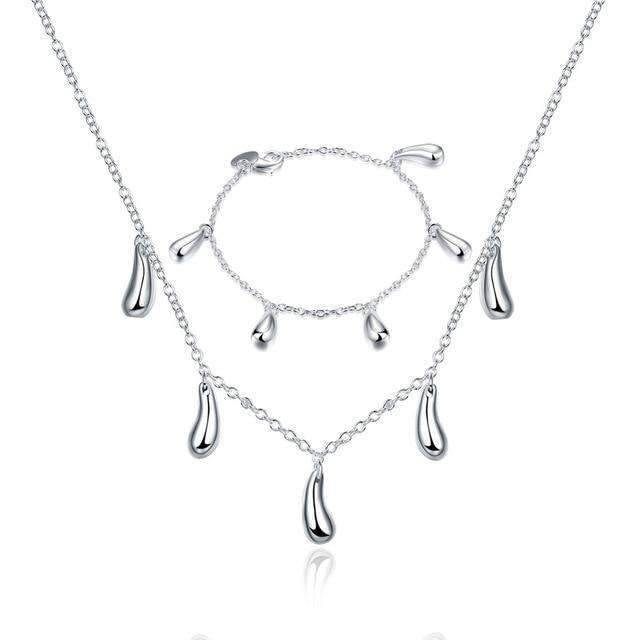 4 in 1 Silver 925 Stamped Water Drop Bridal Jewelry Sets For Women Bridal Jewelry Sets GNIMEGIL Official Store SHWDS003 45cm