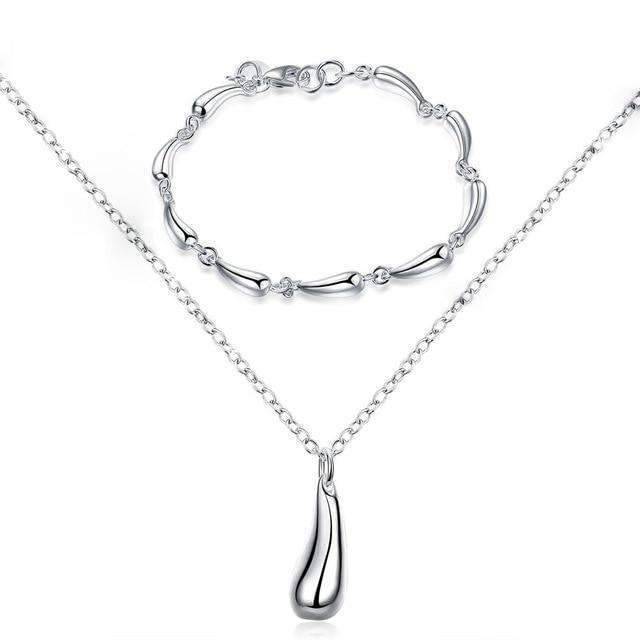 4 in 1 Silver 925 Stamped Water Drop Bridal Jewelry Sets For Women Bridal Jewelry Sets GNIMEGIL Official Store SHWDS007 45cm