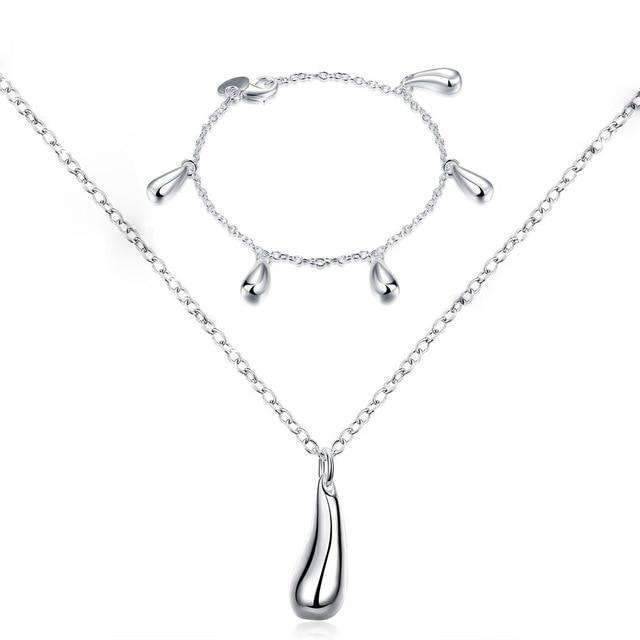 4 in 1 Silver 925 Stamped Water Drop Bridal Jewelry Sets For Women Bridal Jewelry Sets GNIMEGIL Official Store SHWDS008 45cm