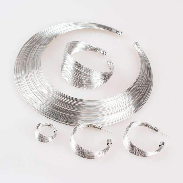 4pcs Metal Wire Jewelry Set Of Zinc Alloy For Women Bridal Jewelry Sets Carol Jewelry silver
