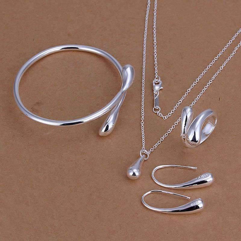 4Pieces 925 Silver Water Drop Women’s Bridal Jewelry Set Bridal Jewelry Sets GNIMEGIL Official Store