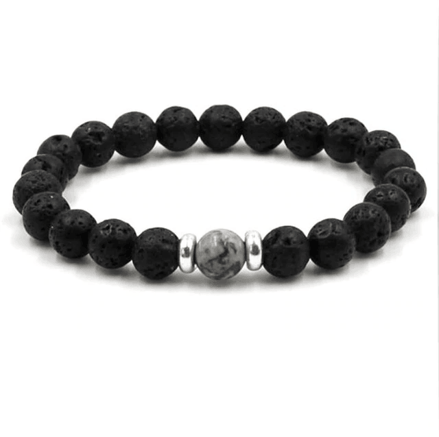 8mm Black Lava Stone Beaded Unisex Yoga Bracelet Strand Bracelets MARC KATE Official Store