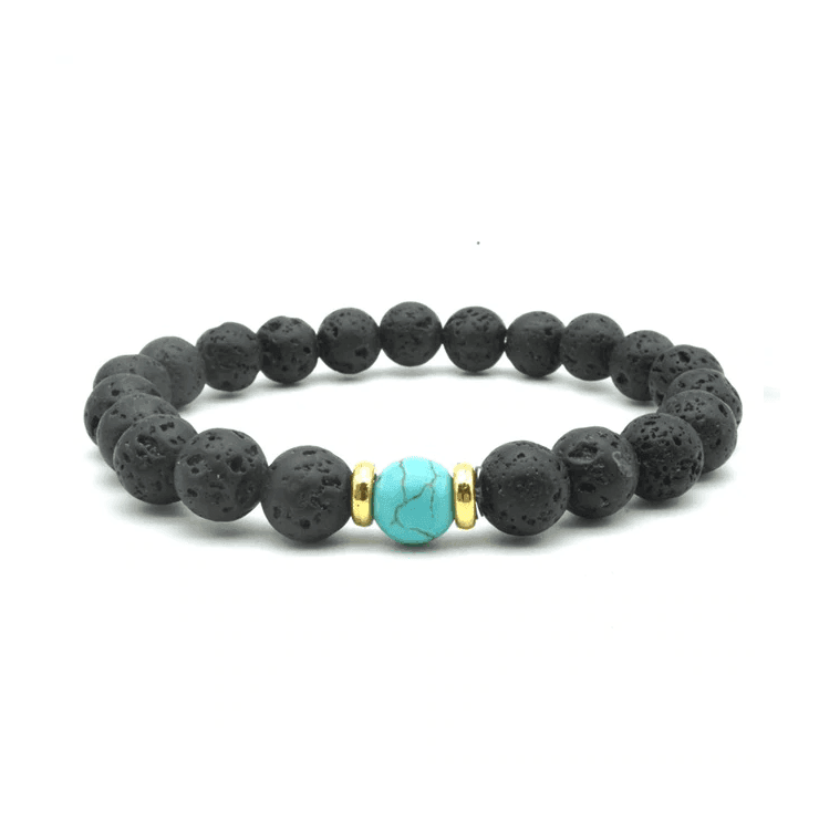 8mm Black Lava Stone Beaded Unisex Yoga Bracelet Strand Bracelets MARC KATE Official Store Black cadet blue