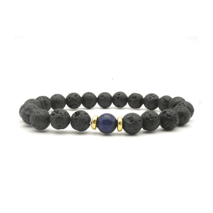 8mm Black Lava Stone Beaded Unisex Yoga Bracelet Strand Bracelets MARC KATE Official Store Black Dark Navy Blue