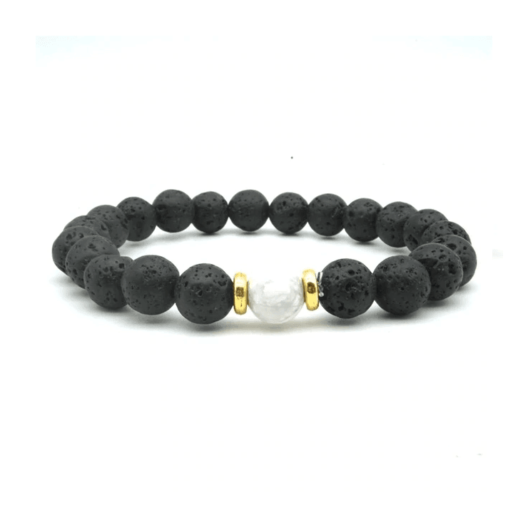 8mm Black Lava Stone Beaded Unisex Yoga Bracelet Strand Bracelets MARC KATE Official Store Black Diamond White