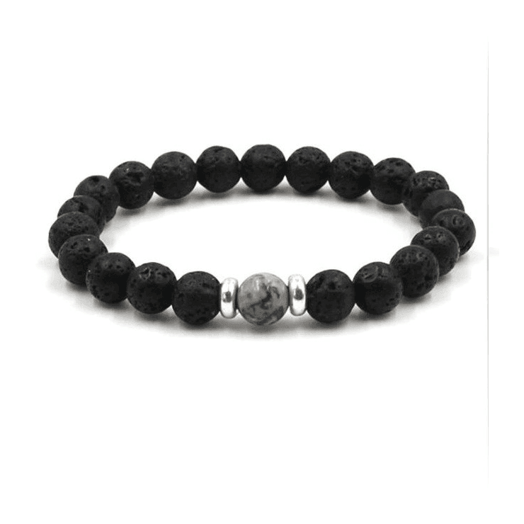 8mm Black Lava Stone Beaded Unisex Yoga Bracelet Strand Bracelets MARC KATE Official Store Black Gray