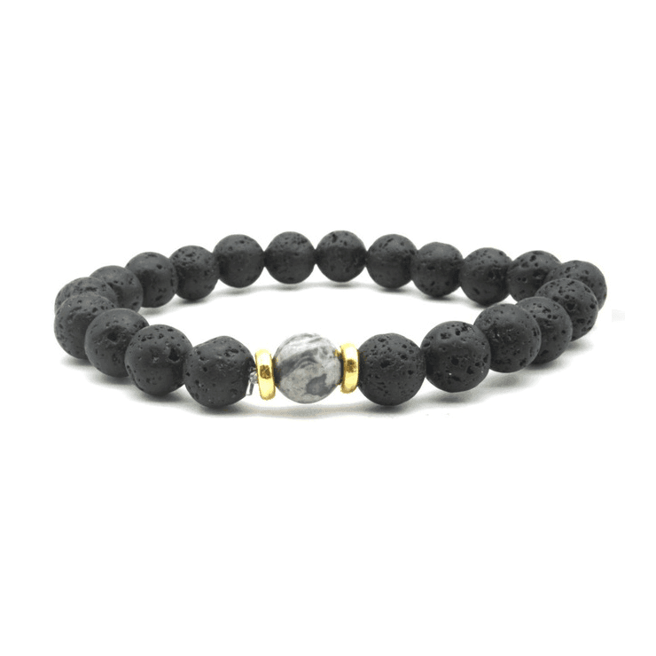 8mm Black Lava Stone Beaded Unisex Yoga Bracelet Strand Bracelets MARC KATE Official Store Black Light Gray