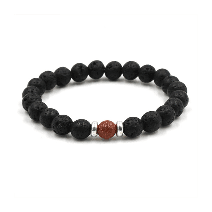 8mm Black Lava Stone Beaded Unisex Yoga Bracelet Strand Bracelets MARC KATE Official Store Black saddle brown