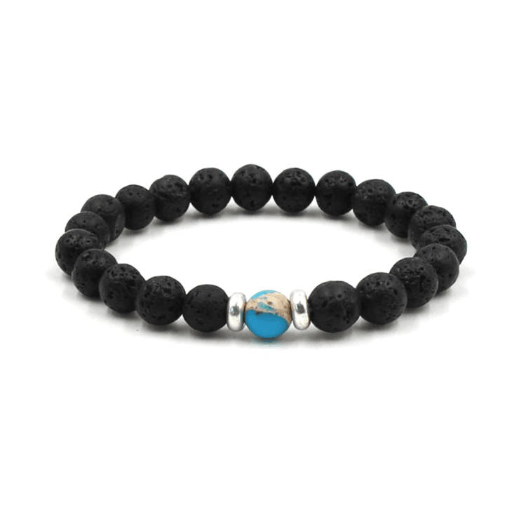 8mm Black Lava Stone Beaded Unisex Yoga Bracelet Strand Bracelets MARC KATE Official Store Black Steel Blue