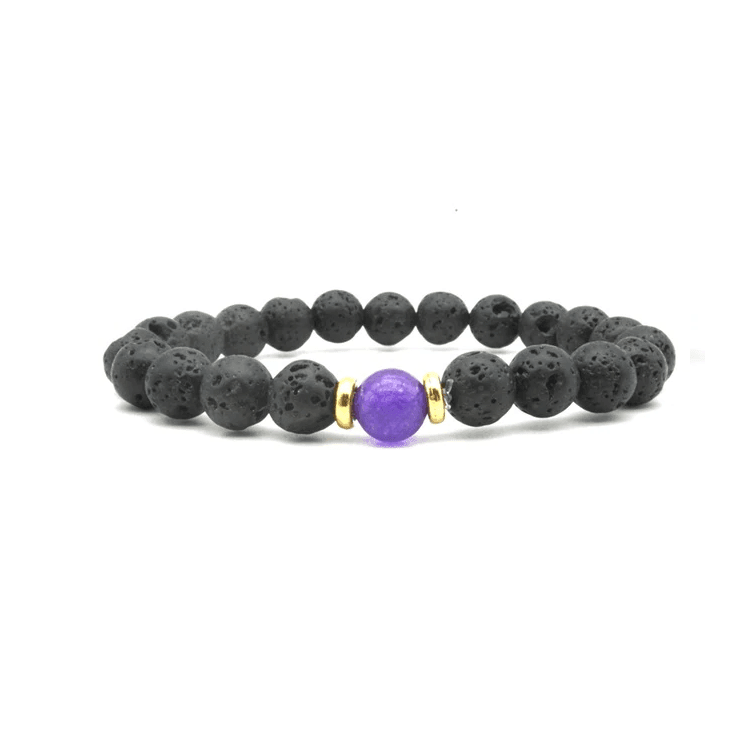 8mm Black Lava Stone Beaded Unisex Yoga Bracelet Strand Bracelets MARC KATE Official Store Black Violet