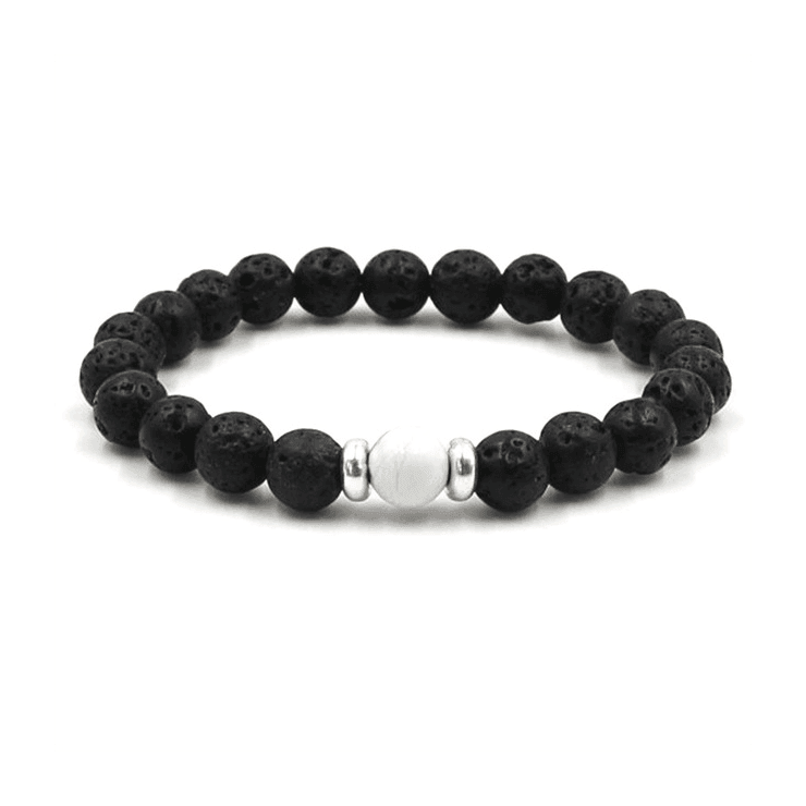 8mm Black Lava Stone Beaded Unisex Yoga Bracelet Strand Bracelets MARC KATE Official Store Black White