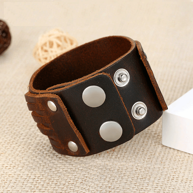 Adjustable Genuine Leather Bracelet with Alloy Buckle Wrap Bracelets bamoer Official Store