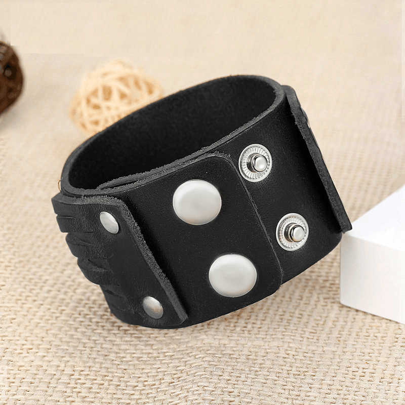 Adjustable Genuine Leather Bracelet with Alloy Buckle Wrap Bracelets bamoer Official Store