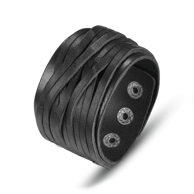 Adjustable Genuine Leather Bracelet with Alloy Buckle Wrap Bracelets bamoer Official Store Black