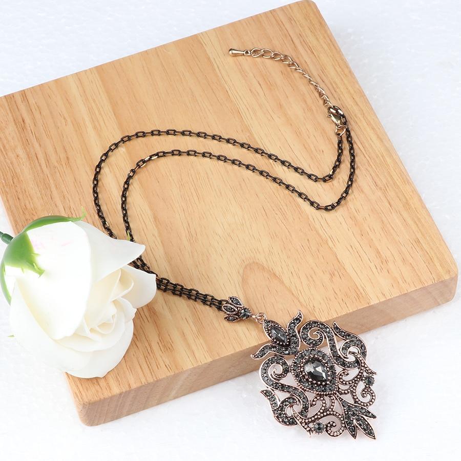 Antique Gold Gray Pendant Necklace Pendant Necklaces kinel Retro Jewelry store