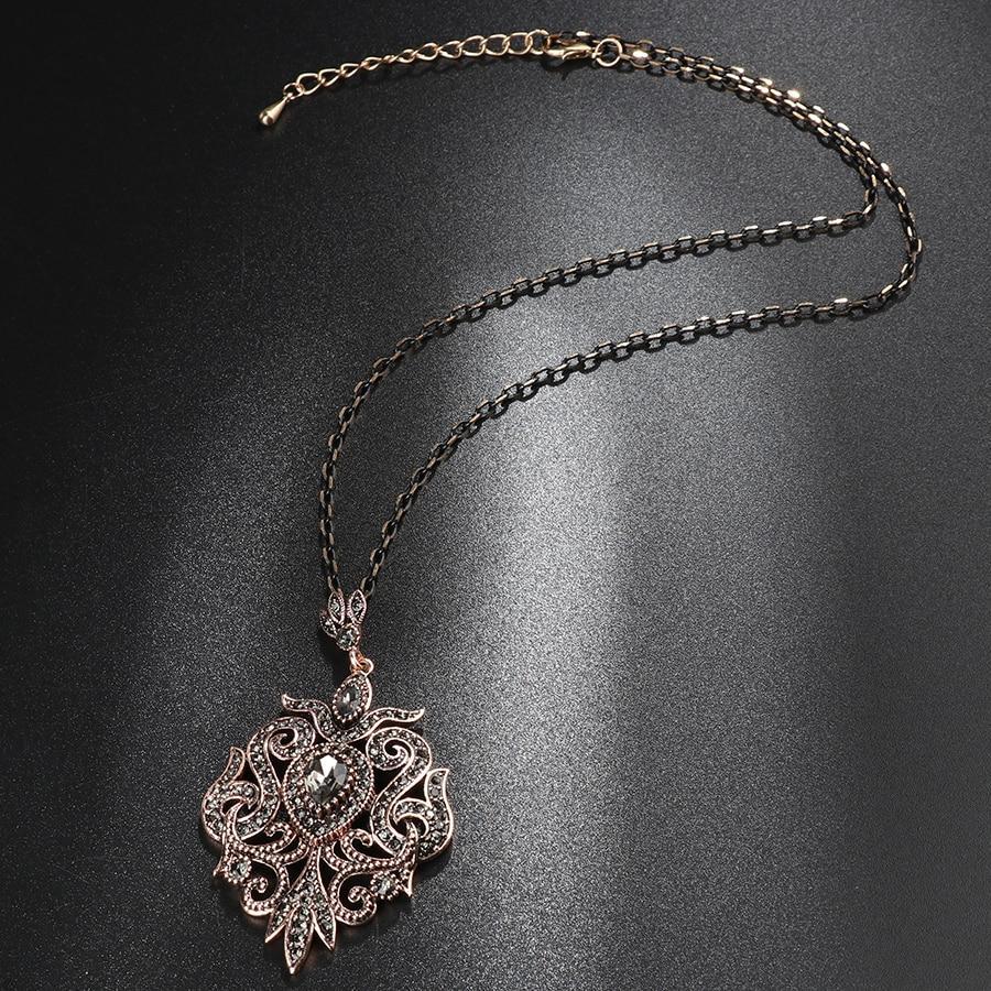 Antique Gold Gray Pendant Necklace Pendant Necklaces kinel Retro Jewelry store