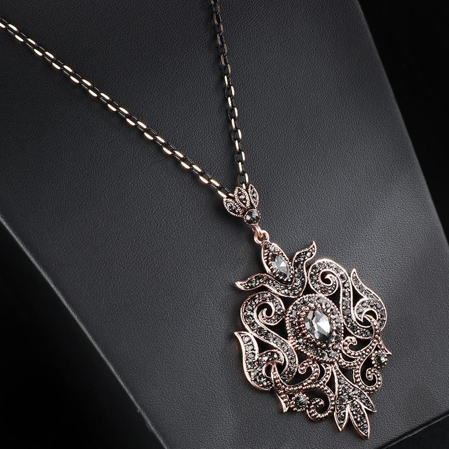 Antique Gold Gray Pendant Necklace Pendant Necklaces kinel Retro Jewelry store