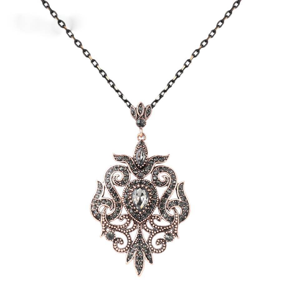 Antique Gold Gray Pendant Necklace Pendant Necklaces kinel Retro Jewelry store Antique Gold Plated Gray 51CM