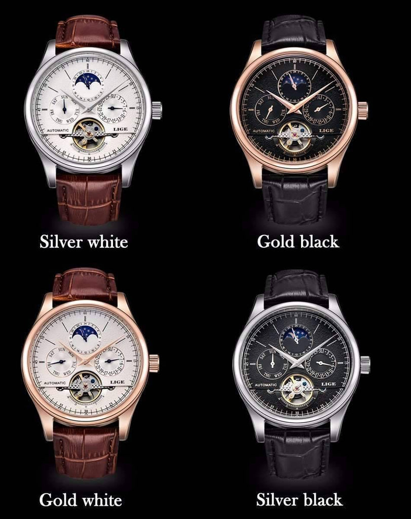 Automatic Tourbillon Leather Casual Mechanical Watch For Men Mechanical Watches LIGE Global No. 2 Store