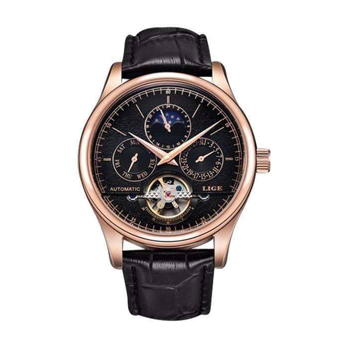 Automatic Tourbillon Leather Casual Mechanical Watch For Men Mechanical Watches LIGE Global No. 2 Store