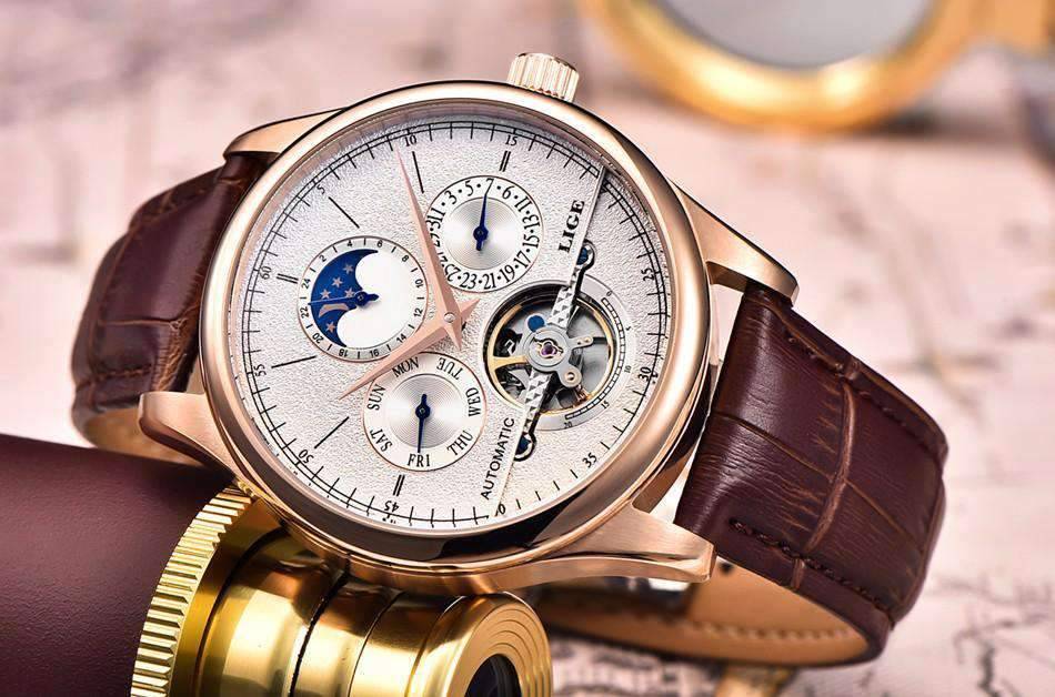 Automatic Tourbillon Leather Casual Mechanical Watch For Men Mechanical Watches LIGE Global No. 2 Store