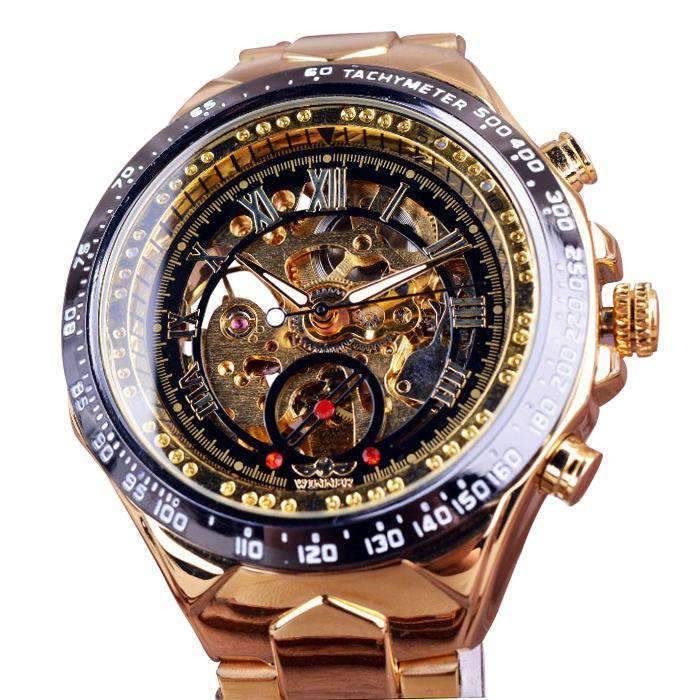 Bezel Golden Skeleton Design Waterproof Mechanical Watch For Men Mechanical Watches GMT