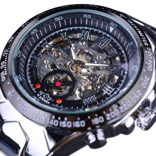 Bezel Golden Skeleton Design Waterproof Mechanical Watch For Men Mechanical Watches GMT Black Silver