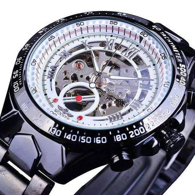Bezel Golden Skeleton Design Waterproof Mechanical Watch For Men Mechanical Watches GMT New White