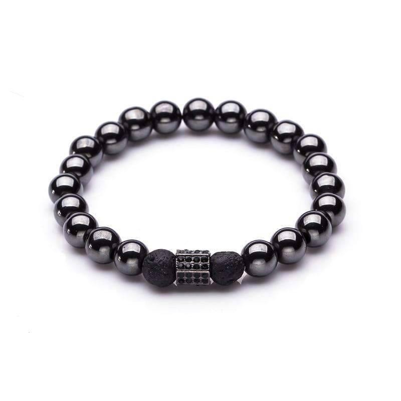 Black Hematite Bead Strand Bracelet For Men With Crown Strand Bracelets HelloLeo