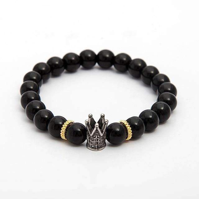 Black Hematite Bead Strand Bracelet For Men With Crown Strand Bracelets HelloLeo B020031