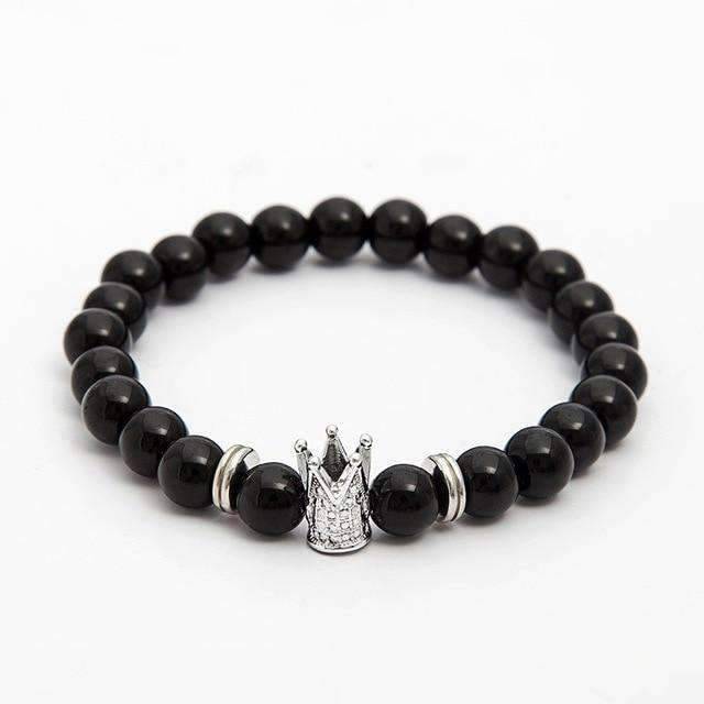 Black Hematite Bead Strand Bracelet For Men With Crown Strand Bracelets HelloLeo B0200317