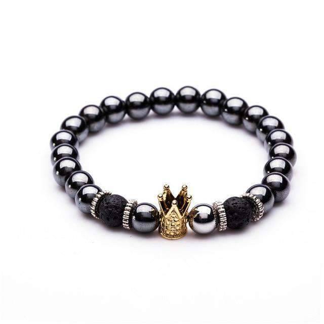 Black Hematite Bead Strand Bracelet For Men With Crown Strand Bracelets HelloLeo B020212